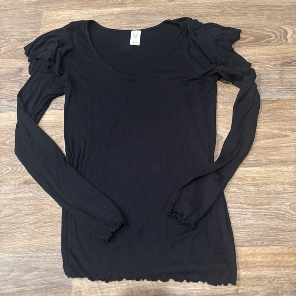 We The Free On Rewind Jersey Knit Top Black Large Tiered Ruffle Sleeve - Picture 3 of 7